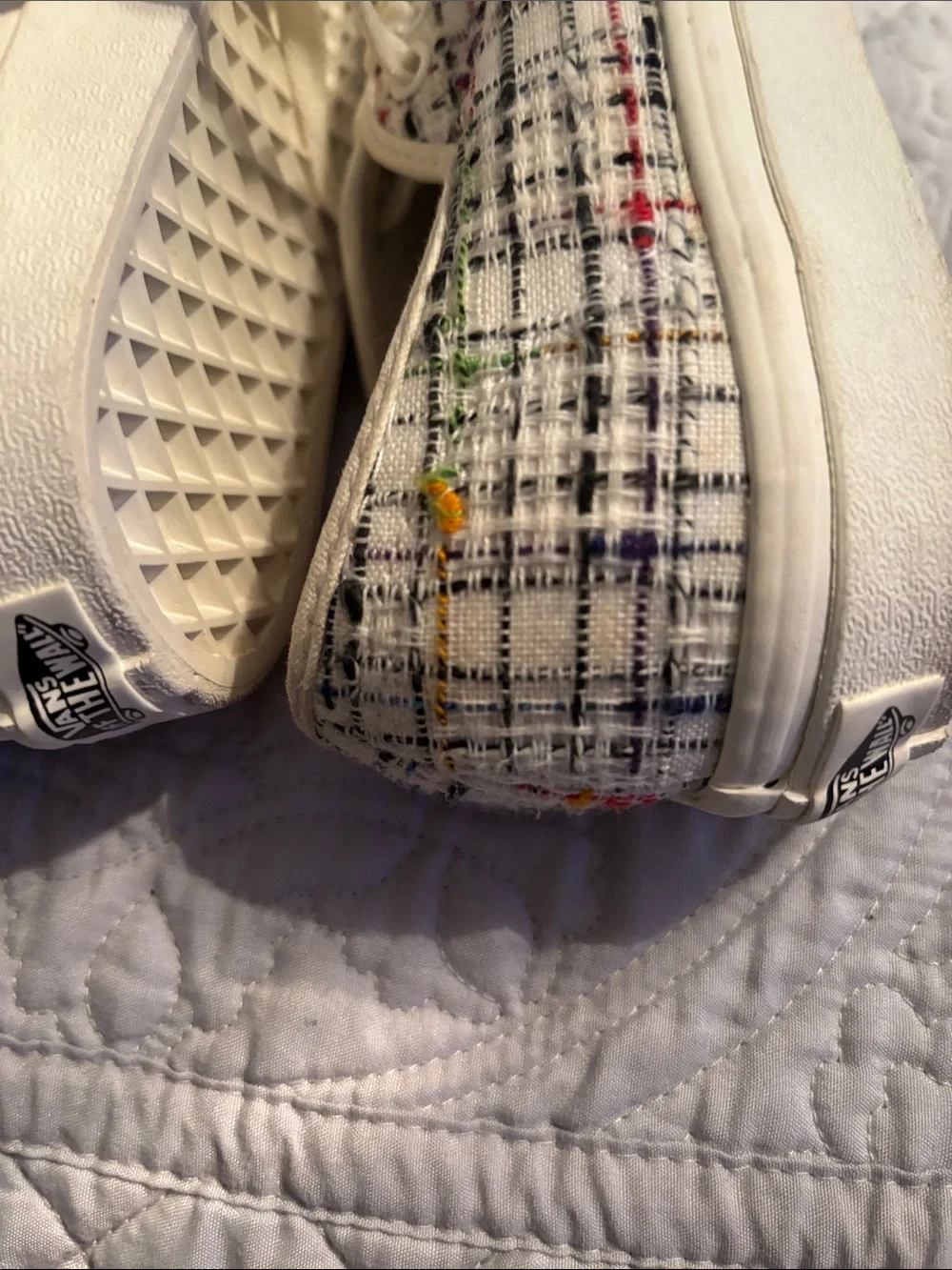 Vans Men’s Ivory Plaid Canvas Sneakers with Multicolor Accents
